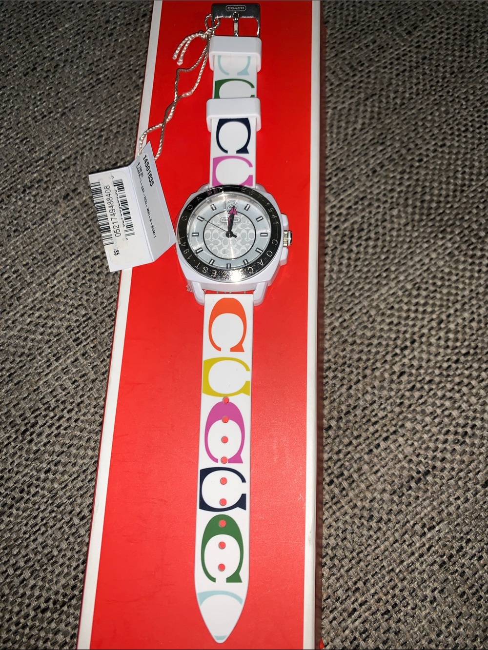 Coach BUNDLE Boyfriend "C" logo white silicone/rubber strap watch NEW & Wristlet - Picture 9 of 17
